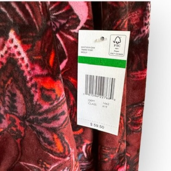 Vintage America Blues Velour Long Sleeve Blouse Top Floral Burgundy Large - Picture 5 of 5